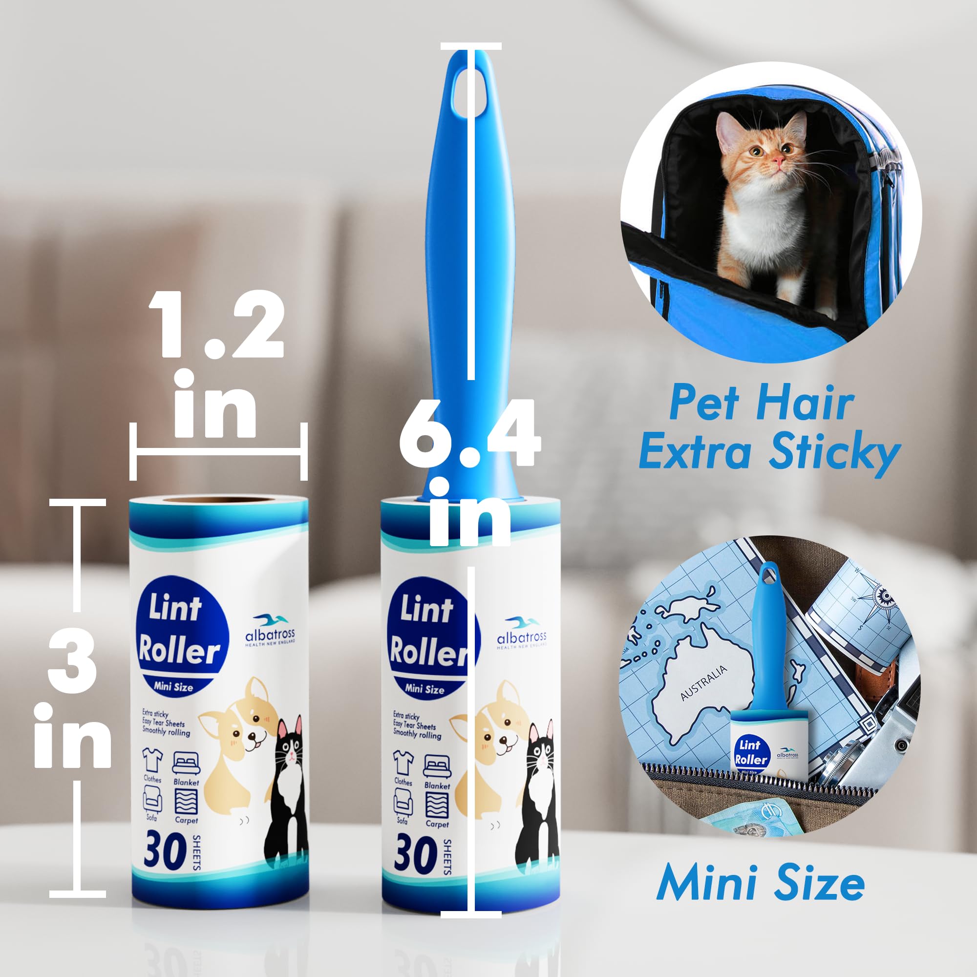 Mini Extra Sticky Lint Rollers for Travel - 150 Sheets Small Sized